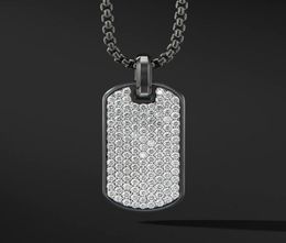 Chains Pave CZ Army Tag Pendant Men Necklace Fashion Stainless Steel Box Chain Ncklace For Jewerly Gift1058204