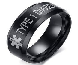 8mm Diabetic Medical Sign Ring Titanium Steel Men and Women Ring Medical Reminder Band Rings Jewelry 8693129