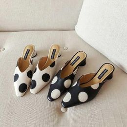 Slippers Maogu Woman Summer Casual Pointed Toe Female Low Heel Polka Dot Sandals Shoes Women's Elegant Mules Zapatos De Mujer 40