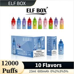 24hr Shipping Original Factory ELF BOX 12000 Puffs 23ml Disposable E Cigarettes 10 Flavours 0.8 ohm Rechargeable 0% 2% 3% 5% V ape