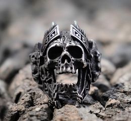 Men039s Unique Gods of War Ares Skull Rings Punk Rock Warrior 316L Stainless Steel Ring Men Biker Jewelry5895651