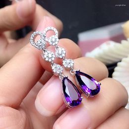 Dangle Earrings Elegant Purple Cubic Zirconia Drop For Women Aesthetic Bride Wedding Hanging Party Gift Fashion Jewelry
