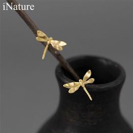 INATURE Cute Dragonfly 925 Sterling Silver Women Ear Stud Earrings For Girls Jewerly Gifts 211009258k