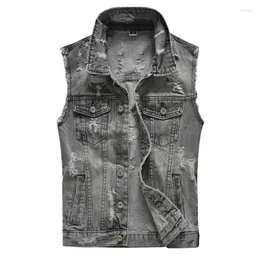 Men's Vests Spring Autumn Vintage Design Mens Denim Vest Male Retor Sleeveless Jackets Men Ripped Hole Jean Waistcoats Clothing