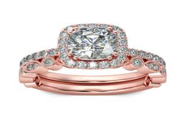 Rose Gold Rings For Women 2PCS Sparkling Rhinestone Rings Set Bridal Engagement Wedding Band Jewelry2883254