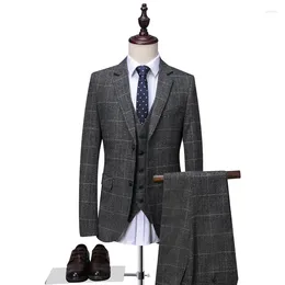 Men's Suits Banquet Suit Single Row Two-button Office Business Casual English Plaid Host Performance Clothing Ash Black