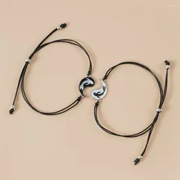 Charm Bracelets 2pcs/Set Retro Hand Ring Alloy Women Tai Chi Korean Style Wristband Couple Friendship Braided Rope