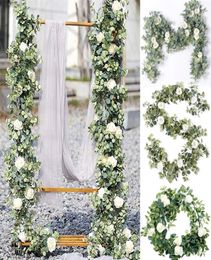 185cm Artificial Flowers Plants Fake Eucalyptus Garland Camellias Silk Rose Vine Decoration Faux Leaf Floral Hanging for Wedding 25291712