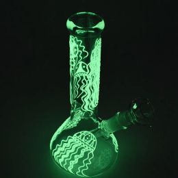 Grow In The Dark Hookahs Beaker Bong Straight Tube Jellyfish Dab Rigs Glass Water Pipes Joint Fluorescent GID04 ZZ