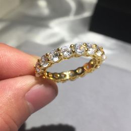 Brand 925 SILVER & Gold PAVE SETTING diamond painting full Ring ETERNITY BAND ENGAGEMENT WEDDING Stone Rings Size 5 6 7 8 9 10298w