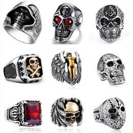 Gothic Punk Mens Stainless Steel Ring Vintage Hip Hop Skull Rings For Men Steampunk Jewelry Accessories209Y