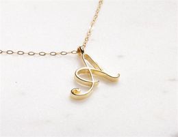 Gold Colour Swirl Initial Alphabet Necklace All 26 English AT Cursive Luxury Monogram Name Word Text Character Capital Letter Pend1485713