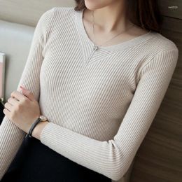 Women's Sweaters Sweater Women 2023 Autumn Slim Long Sleeve Pullover Tight V-Neck Thin Top Knitted Undercoat
