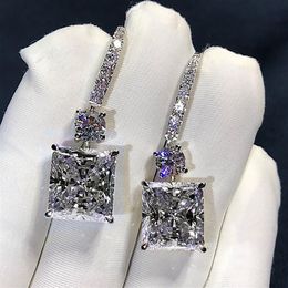 Radiant Cut 3ct Lab Diamond Dangle Earring Real 925 Sterling silver Jewelry Party Wedding Drop Earrings for Women Bridal Gift284O