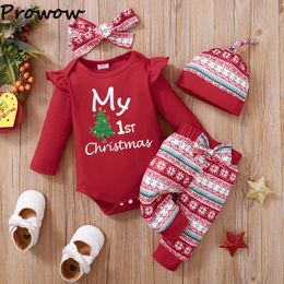 Clothing Sets Prowow My First Christmas Clothes Baby Christmas Outfit Santa Claus Clothing RomperPantsHat borns Year Baby Costume 231130