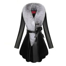 Women s Leather Faux Fur Coat Women Winter Female Sheepskin Coats Pure Color Collars Snap Fastener Furs 231201