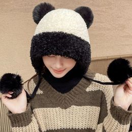 Berets Ear Protection Faux Fur Beanies Hat Fashion Windproof Warm Lined Bear Ears Thicken Winter