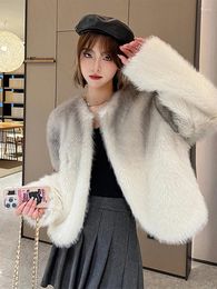 Women's Fur Faux Coat Women Casual Fulffy Fashion Soft Winter Jacket Female 2023 Korean O-neck Long Sleeves Warm Lady Outwears