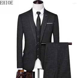 Men's Suits Ehioe 2023 Groom Wedding Dress Business Casual Plaid Suit 3Piece And 2Piece Mens Formal Workwear Social Ball Slim Fit Tuxedo