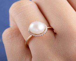 Fashion Zircon Rose Gold Pearl Ring Charm Lady Elegant Girl Jewellery Cocktail Birthday Gift Size Us610 Cluster Rings6520030