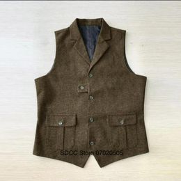 Men's Vests Work Wear Vest Herringbone Single-breasted V-neck Wool Sleeveless Jacket Winter Jackets Padding Man Male Coat