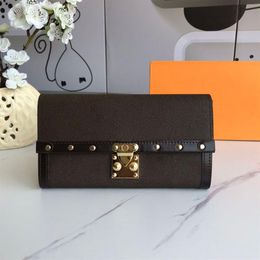 HIGH QUALITY classic envelope wallet women long wallets designers brown flower purse fashion hasp coin purses woman card holder cl223N