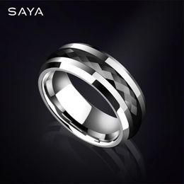 Wedding Rings Ring for Men 8mm Width Tungsten Carbide Inlay Black Multifaceted Ceramic Customised 231130