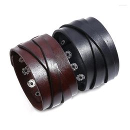 Charm Bracelets Vintage Single Layer Genuine Leather Wide Wristband Rivet Print Men's Boutique Thick Bracelet Friendship Jewellery Gifts