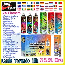 Authentic RandM Tornado 10000 Puff Disposable Vape Pen 850mAh Rechargeable Battery Air Flow Control Mesh Coil 20ml Pre filled Pod 24 Flavour kit