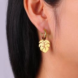 Hoop Earrings Plant Leaves Clover Snowflake Earring For Women Stainless Steel Sweet Anniversary Jewelry Gifts