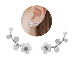 Stud 1Pair Korean Women Earrings Trendy Faux Pearl Twig Ear Studs Golden Colour Silver For Girls Fashion Jewelry2878