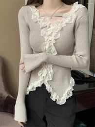 Women's Knits PLAMTEE Elegant Ruffles Slim-Fit Women Sweaters Sweet Winter Slim Lace Daily Knitted Gentle All Match Full Sleeve Cardigans