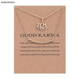 12pcs Golden Plated Good Karma Marble Lotus Double Layer Alloy Clavicle Bone Pendant Short Necklace 200929278Y