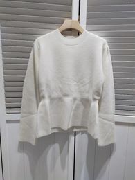 Women's Sweaters 2023 Fashion Long-sleeved Sexy Casual Simple Ruffle Hem Ribbed Knitted Sweater 1117