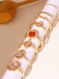 Cluster Rings HANGZHI2023 Sweet Personality Red Light Pink Rhinestone Gold Color Metal Sets For Women Girls Summer Party Jewelry