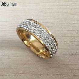 Full 5 Row zircon diamond Jewellery Whole Gold Colour Stainless Steel Wedding Rings USA size 7 8 9 10 11 12290Q