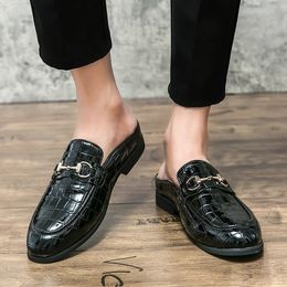 Dress Shoes Summer Leather Black Men's Half Shoes For Men Party Shoes Casual Designer Shoes Fashion Loafers Luxury Black Slippers 231130