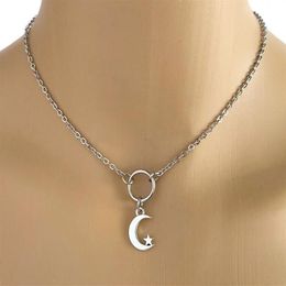 Pendant Necklaces Obedient Moon And Star Necklace Cautious Japanese Collar O Ring Discreet Day Submissive Gothic Chains FashionPen204P