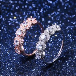 Top Selling Vintage Fashion Jewellery 925 Sterling Silver&Rose Gold Fill Three Stone White Topaz CZ Party Diamond Women Wedding Band333u