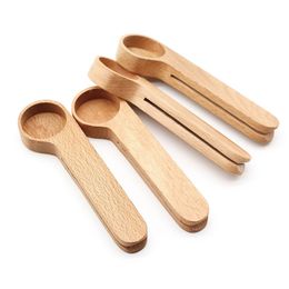 Wooden Coffee Scoop With Clip Tablespoon Solid Beech Wood Measuring Spoons Tea Bean Clips Gift