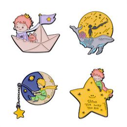 Prince Fox Enamel Pins Custom Moon Star Paper Boat Whale Brooches Lapel Badges Cartoon Jewelry Gift for Kids FriendsGC2484