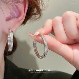 Hoop Earrings 2023 Korean Fashion For Women Simple Cool Style Round Metal Copper Crystal Circle Party Jewelry Gifts