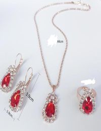 Direct s Europe and America dropshaped bridal jewelry threepiece water drop necklace earrings ring set8783558