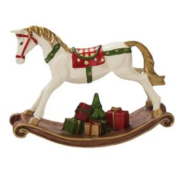 Decorative Objects Figurines Christmas Rocking Horse Ornaments Colour Painted Resin Figurine Table Decorations Gifts 231130