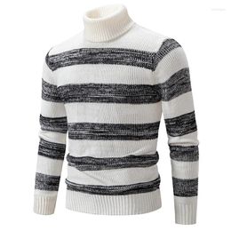 Men's Sweaters Autumn And Winter Sweater Korean Pullover Of Black White Stripes Stitching High-necked Slim Undershirt