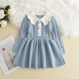 Girl Dresses Winter Girls Knitting Wool Long Sleeve Dress Autumn Baby Ruffle Knitted Princess Sweater Casual Clothes