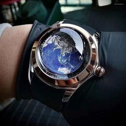 Wristwatches Luxury Earth Automatic Watch Fashion Bubble Glass Watches Men 46mm Mechanical Art Eye Ball Dial Clocks KAFYASE 2023