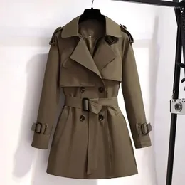 Women's Trench Coats Autumn Winter Women Double Breasted Solid Coat Vintage Turn-Down Collar Loose Mid Length British Style Slimming