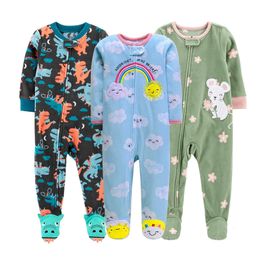 Rompers 2023 Fall Winter Warm born Baby Romper Pajamas Fleece Foot wrapped Jumpsuit Babe Girl Cartoon Cute Pjms 231201