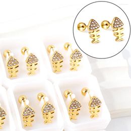 Stud Earrings 12pairs Small For Women Fish Cubic Zirconia Stainless Steel Silver Gold Color Piercing Baby